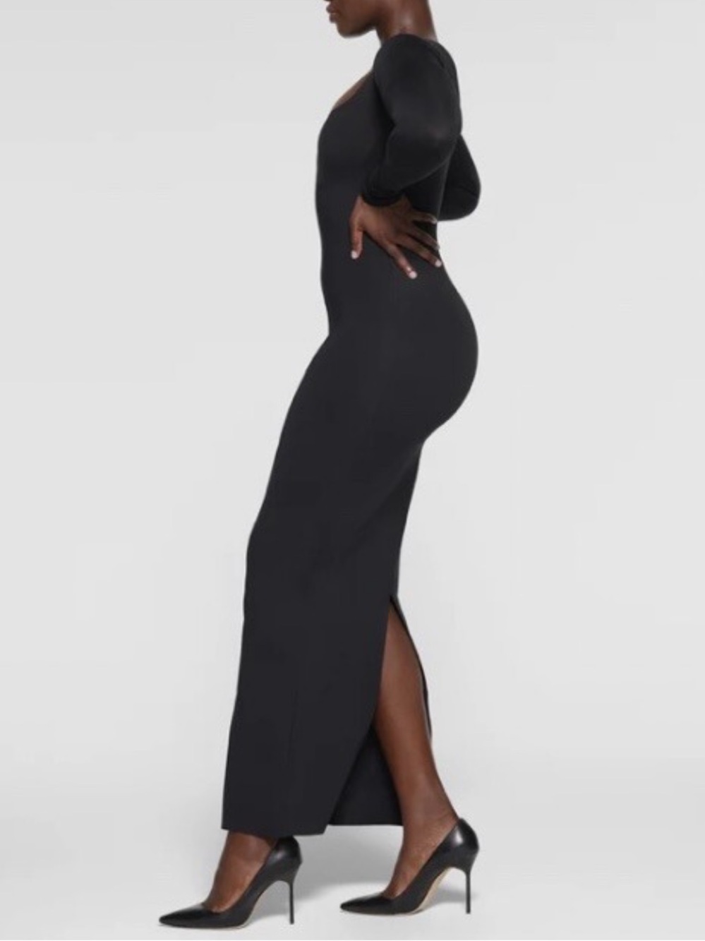 SKIMS body long sleeve slip dress XL onyx compression shaping timeless LBD - Picture 13 of 15